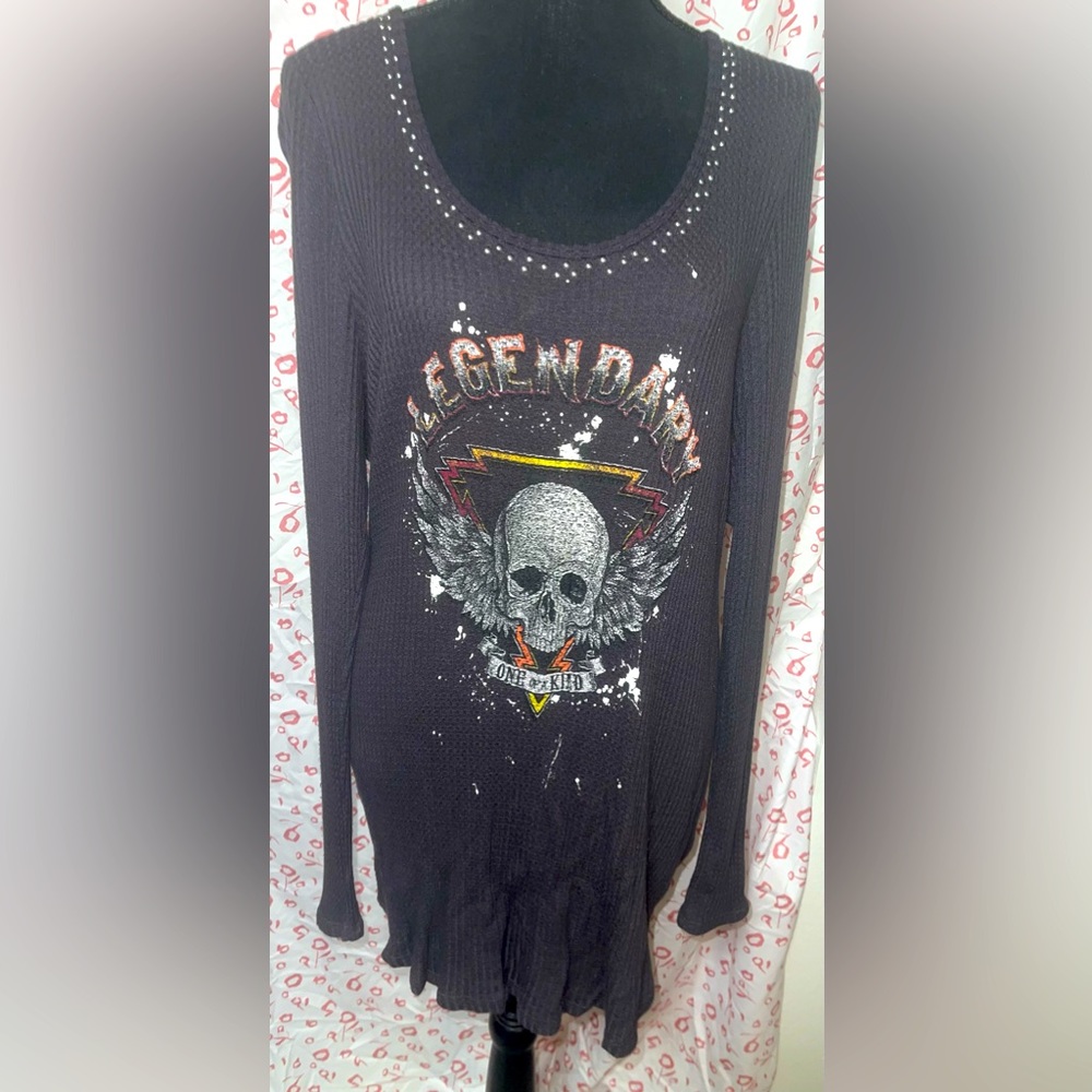 Plus size by Torrid: Dark Grey Rocker Long Sleeve Top with Studded Collar